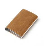 Stuff Certified® Portafoglio porta carte di credito RFID - Custodia in alluminio vintage in pelle con fermasoldi marrone