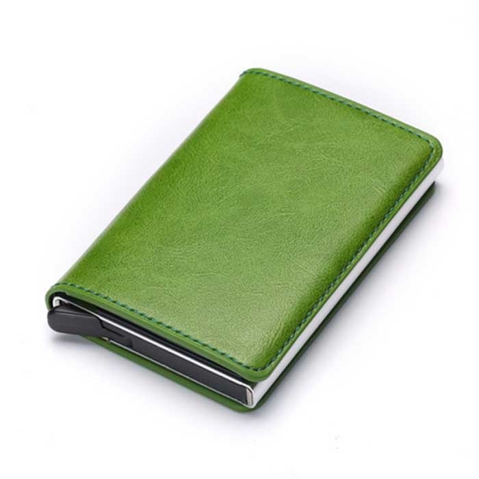 RFID Credit Card Holder Wallet - Vintage Leather Aluminum Case with Money Clip Green