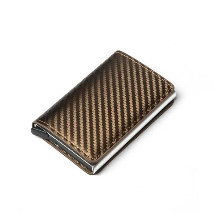 Stuff Certified® Portfel na karty kredytowe RFID - Aluminiowa obudowa ze skóry w stylu vintage z klipsem na pieniądze, brązowy