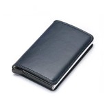 Stuff Certified® RFID Credit Card Holder Wallet - Vintage Leather Aluminum Case with Money Clip Dark Blue