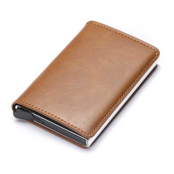 RFID Credit Card Holder Wallet - Vintage Leather Aluminum Case with Money Clip Light Brown