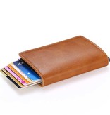 Stuff Certified® Portafoglio porta carte di credito RFID - Custodia in alluminio vintage in pelle con fermasoldi Albicocca