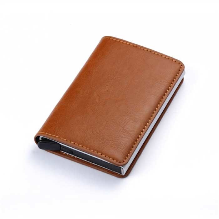 RFID Credit Card Holder Wallet - Vintage Leather Aluminum Case with Money Clip Apricot