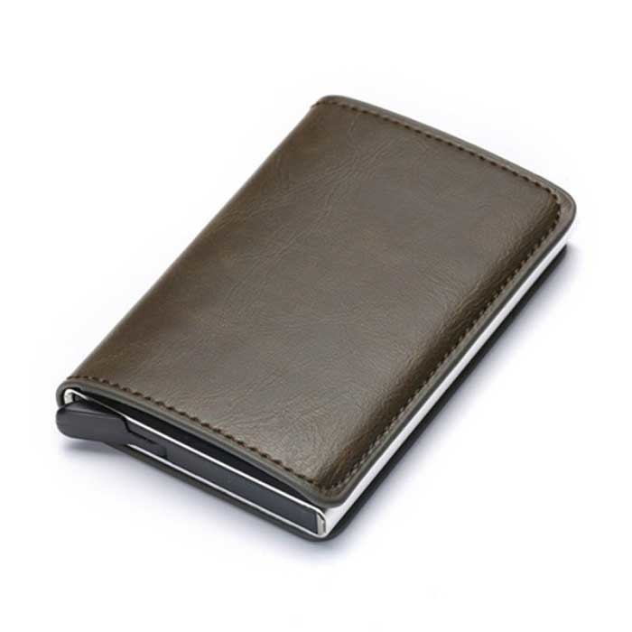 RFID Credit Card Holder Wallet - Vintage Leather Aluminum Case with Money Clip Coffee