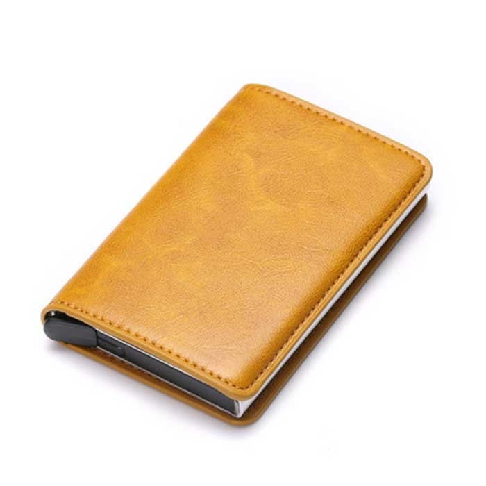 Portafoglio porta carte di credito RFID - Custodia in alluminio vintage in pelle con fermasoldi giallo