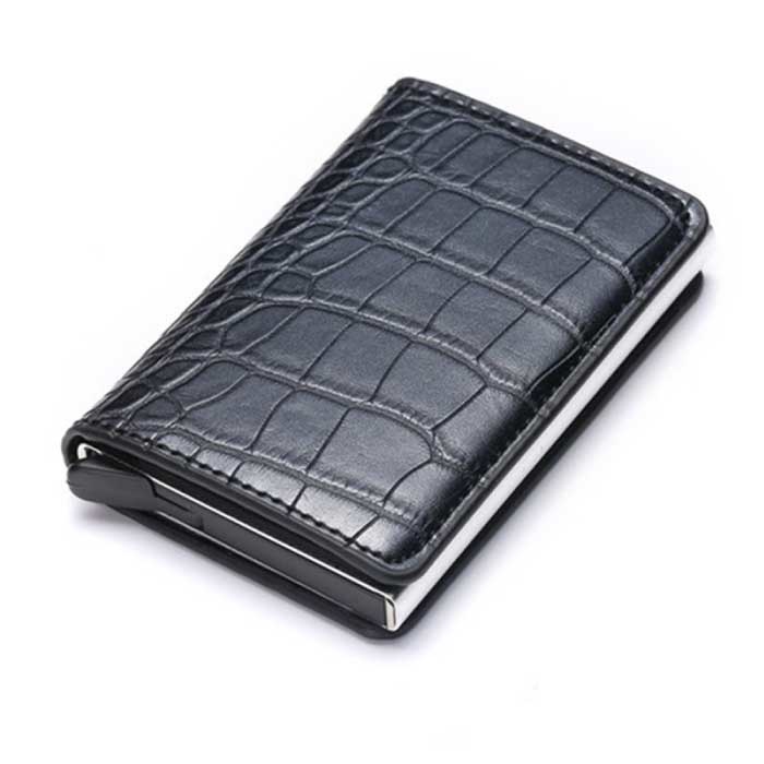 RFID Creditcard Houder Portemonnee - Vintage Leren Aluminium Etui met Geldclip Zwart