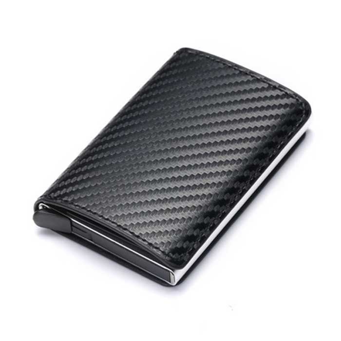 RFID Credit Card Holder Wallet - Vintage Leather Aluminum Case with Money Clip Black