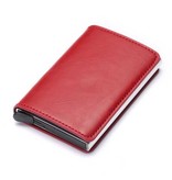 Stuff Certified® Portfel na karty kredytowe RFID - Aluminiowa obudowa ze skóry w stylu vintage z klipsem na pieniądze, czerwona