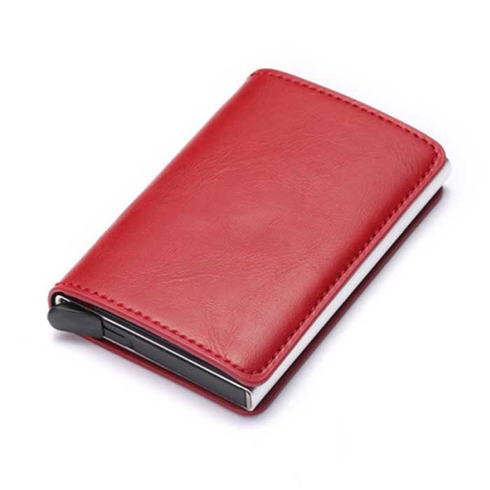 RFID-Kreditkartenhalter-Geldbörse - Vintage-Leder-Aluminium-Etui mit Geldklammer Rot