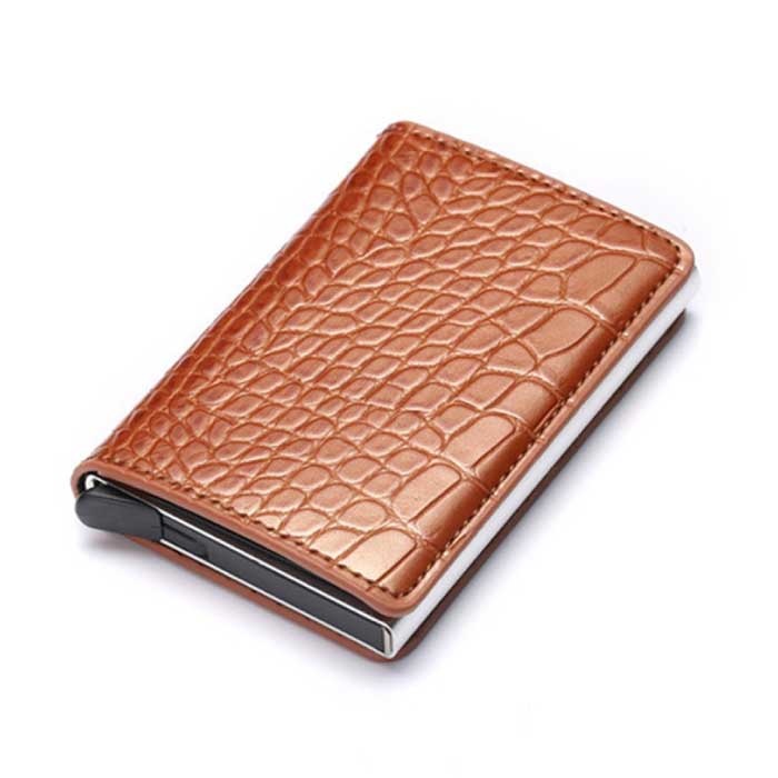 RFID Credit Card Holder Wallet - Vintage Leather Aluminum Case with Money Clip Brown