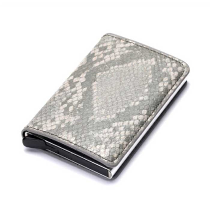 Cartera con tarjetero RFID - Estuche de aluminio de cuero vintage con clip para billetes Gris