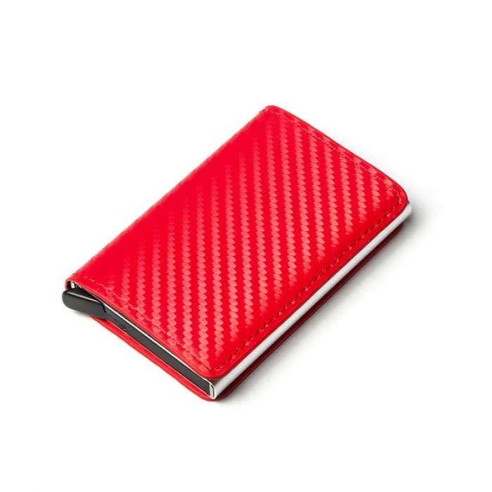 Cartera con tarjetero RFID - Estuche de aluminio de cuero vintage con clip para billetes Rojo
