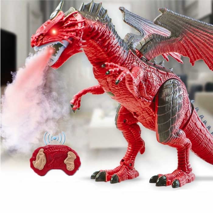 RC Fire Dragon with Remote Control - Infrared Controllable Toy Dino Robot Red