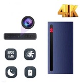 YIKIXI Power Bank Mini Caméra de Sécurité 8000mAh - Caméscope 4K Détection de Mouvement Vision Nocturne Noir