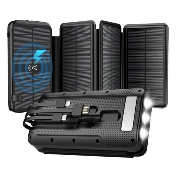 43800mAh Qi Solar Power Bank con 4 pannelli solari - 10W Wireless / 20W PD Ricarica Nero