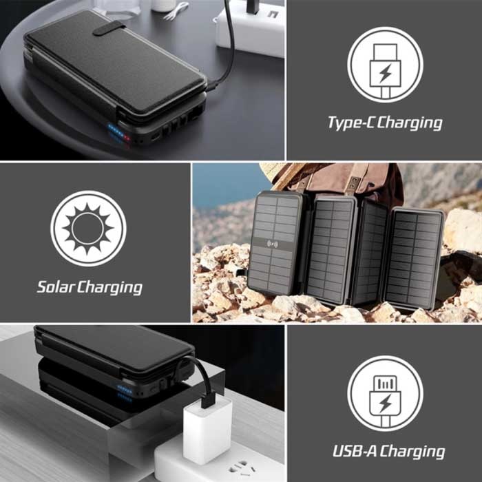 Banco de energía Solar de carga rápida tipo C, cargador inalámbrico portátil  para teléfono, IPhone, USB, 10000mAh, 30000mAh - AliExpress