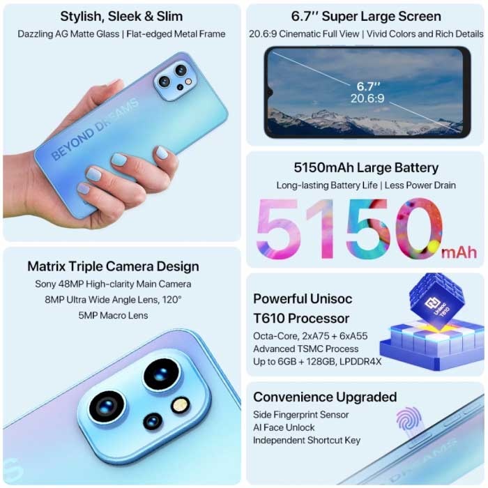 UMIDIGI Smartphone A13 Pro Starry Black - SIM débloqué gratuit - 4 Go de RAM - 128 Go de stockage - Appareil photo 48MP - Batterie 5150mAh