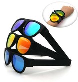 VIVIBEE Foldable Sunglasses with Storage Box - Polarized Mirror Glasses Flip Wristband Glasses Green Blue