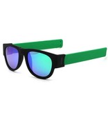 VIVIBEE Foldable Sunglasses with Storage Box - Polarized Mirror Glasses Flip Wristband Glasses Green Blue