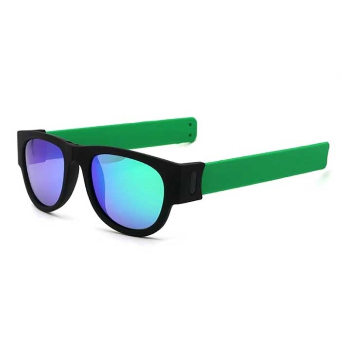 Foldable Sunglasses with Storage Box - Polarized Mirror Glasses Flip Wristband Glasses Green Blue