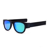 VIVIBEE Foldable Sunglasses with Storage Box - Polarized Mirror Glasses Flip Wristband Glasses Green Blue