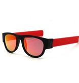 VIVIBEE Foldable Sunglasses with Storage Box - Polarized Mirror Glasses Flip Wristband Glasses Red Orange