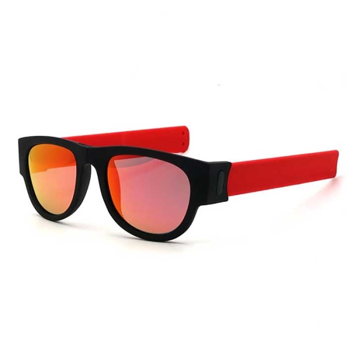 Foldable Sunglasses with Storage Box - Polarized Mirror Glasses Flip Wristband Glasses Red Orange