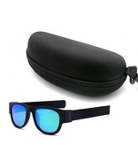 VIVIBEE Foldable Sunglasses with Storage Box - Polarized Mirror Glasses Flip Wristband Glasses Blue