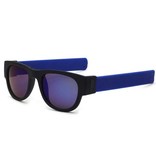 VIVIBEE Foldable Sunglasses with Storage Box - Polarized Mirror Glasses Flip Wristband Glasses Blue