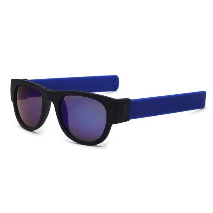 Foldable Sunglasses with Storage Box - Polarized Mirror Glasses Flip Wristband Glasses Blue