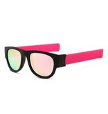 VIVIBEE Foldable Sunglasses with Storage Box - Polarized Mirror Glasses Flip Wristband Glasses Pink