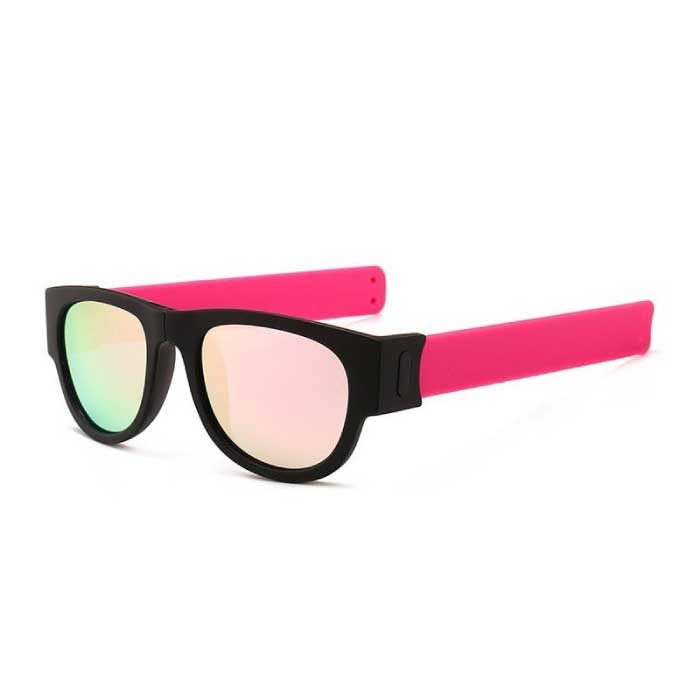 Foldable Sunglasses with Storage Box - Polarized Mirror Glasses Flip Wristband Glasses Pink