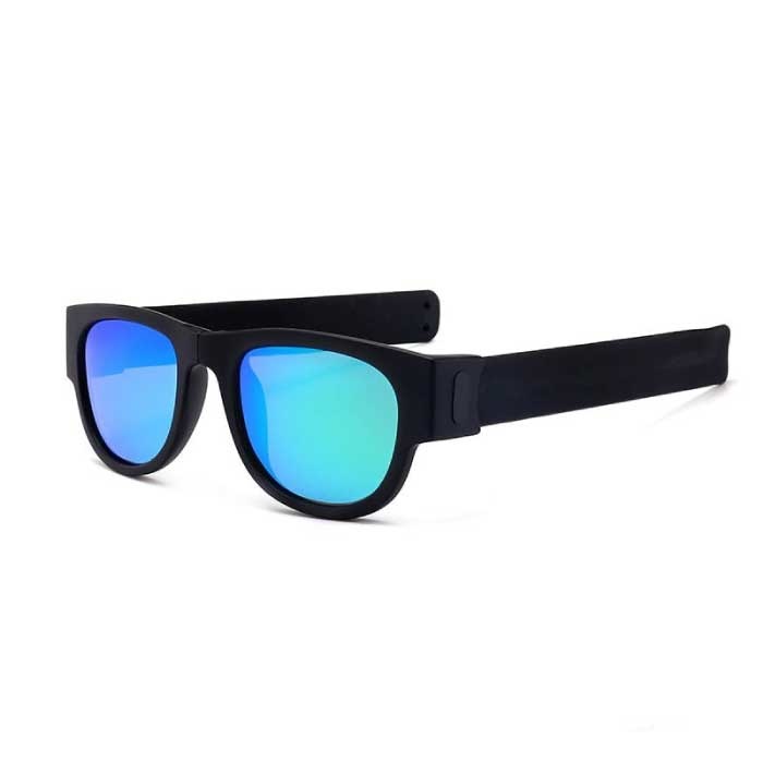 Foldable Sunglasses with Storage Box - Polarized Mirror Glasses Flip Wristband Glasses Black Blue Green