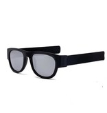 VIVIBEE Foldable Sunglasses with Storage Box - Polarized Mirror Glasses Flip Wristband Glasses Black Silver