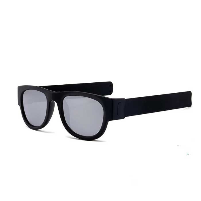 Foldable Sunglasses with Storage Box - Polarized Mirror Glasses Flip Wristband Glasses Black Silver