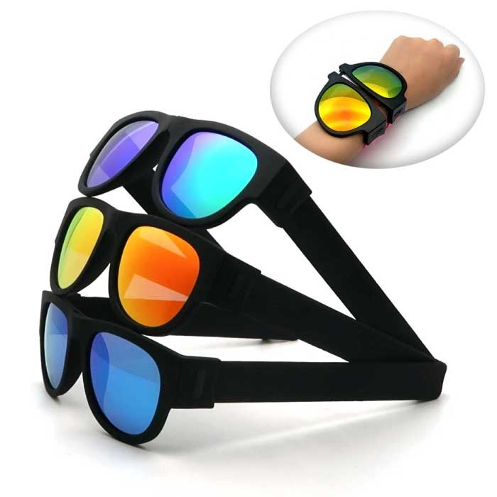 VIVIBEE Lunettes de soleil pliables avec boîte de rangement - Lunettes miroir polarisées Flip Wristband Glasses Noir Orange