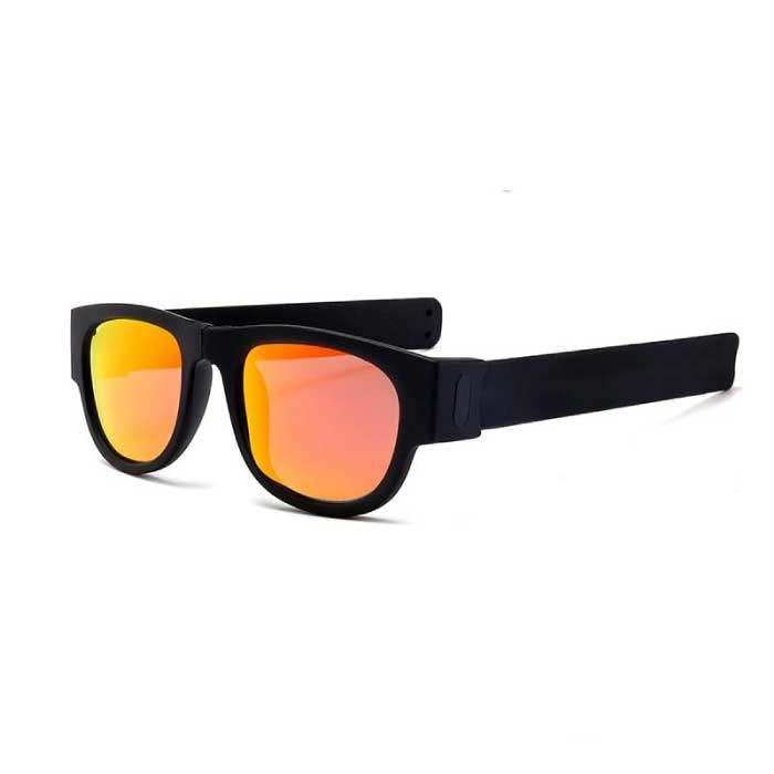 Foldable Sunglasses with Storage Box - Polarized Mirror Glasses Flip Wristband Glasses Black Orange