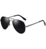 FUQIAN Klasyczne spolaryzowane okulary aviator - metalowe okulary aviator UV400 okulary do jazdy czarne szare