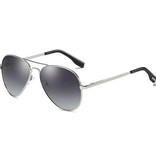 FUQIAN Klassische polarisierte Fliegerbrille - Metall-Fliegerbrille UV400-Fahrerbrille Grau