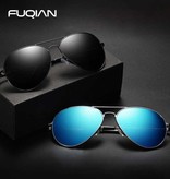 FUQIAN Klassische polarisierte Fliegerbrille - Metall-Fliegerbrille UV400-Fahrerbrille Silbergrau