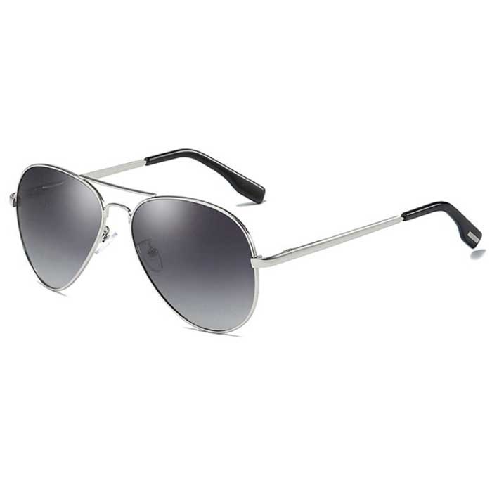 Klassische polarisierte Fliegerbrille - Metall-Fliegerbrille UV400-Fahrerbrille Silbergrau
