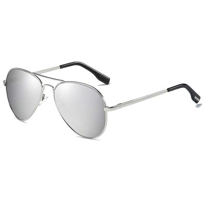 Classic Polarized Aviator Glasses - Metal Aviator Sunglasses UV400 Driving Glasses Silver