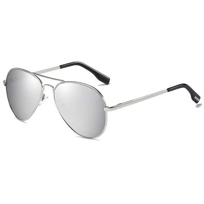 Klasyczne spolaryzowane okulary aviator - metalowe okulary aviator UV400 okulary do jazdy srebrne
