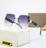 KARENHEATHER Übergroße randlose Sonnenbrille für Damen – Designer Square Glasses UV400 Shades Brown