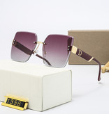 KARENHEATHER Oversized Rimless Sunglasses for Women - Designer Square Glasses UV400 Shades Brown