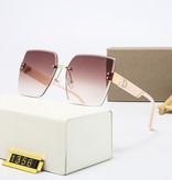 KARENHEATHER Oversized Rimless Sunglasses for Women - Designer Square Glasses UV400 Shades Brown