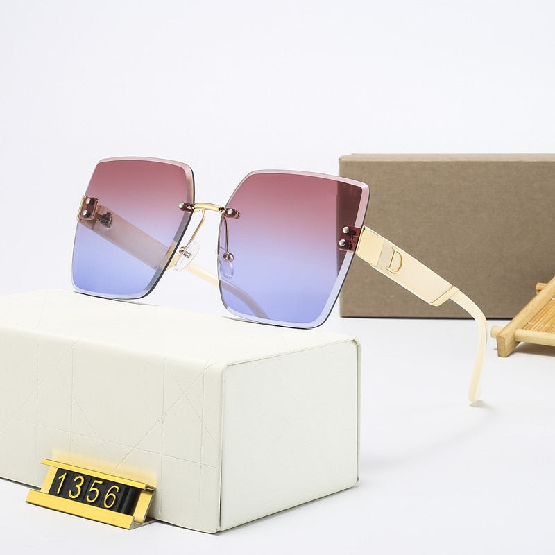 Lunettes de soleil sans monture surdimensionnées pour femmes - Lunettes carrées design UV400 Shades Red Blue