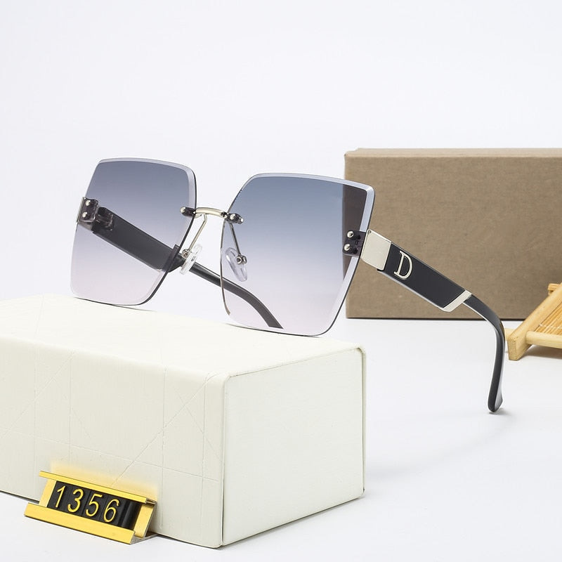 Oversized Rimless Sunglasses for Women Designer Square Glasses UV400 Shades Green