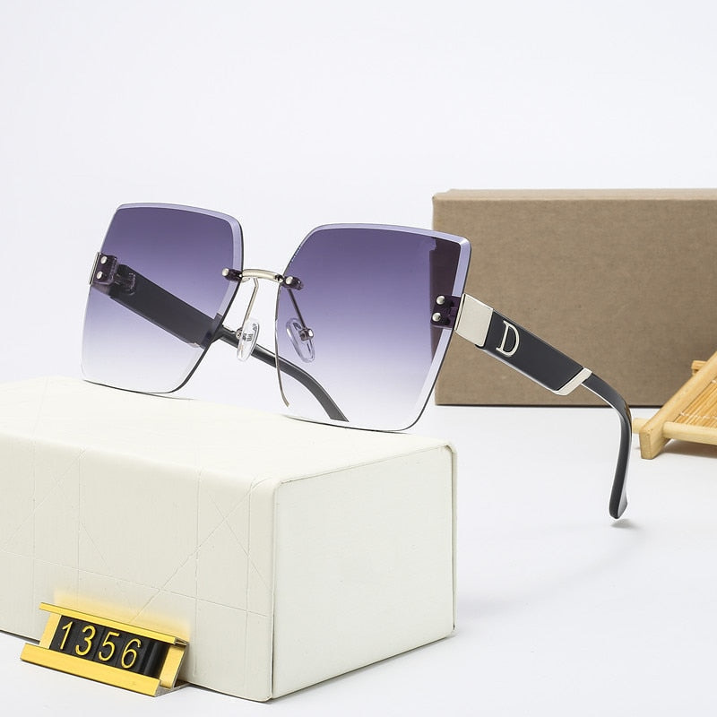 Oversized Rimless Sunglasses for Women - Designer Square Glasses UV400 Shades Purple