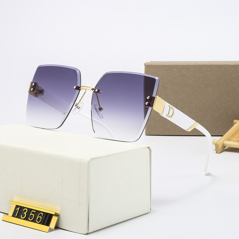 Ponadgabarytowe okulary przeciwsłoneczne bez oprawek dla kobiet - Designerskie kwadratowe okulary UV400 Shades White Purple